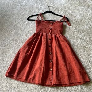 Orange Summer Dress with Tie Spaghetti Straps